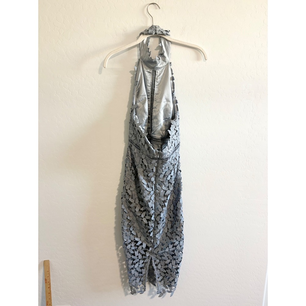 Bardot Lace Halter Midi‎ Dress Blue Cutout Back Evening Cocktail Size US 6 - Picture 6 of 7